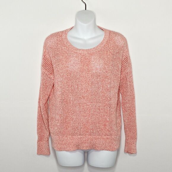 GAP Sweaters - Gap Sweater Size L Spring Loose Knit Pull-Over Coral/White Long‎ Sleeved